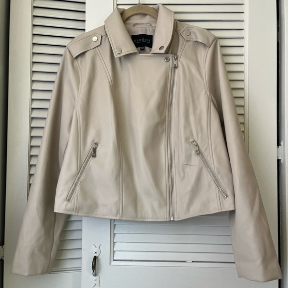 Eloquii Plus Size Faux Leather Moto Jacket Cropped in Bone Sz 18/20 - Picture 2 of 13